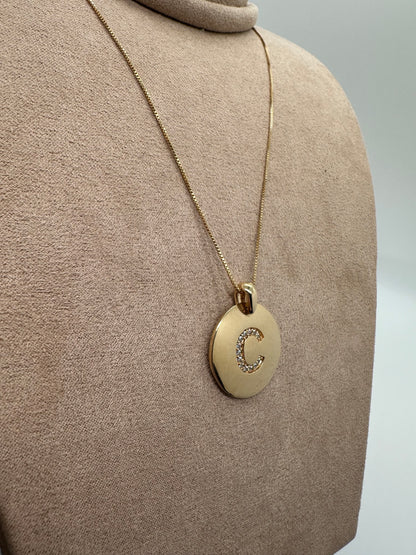 Gold Circle Letter Semi-Jewel Necklace