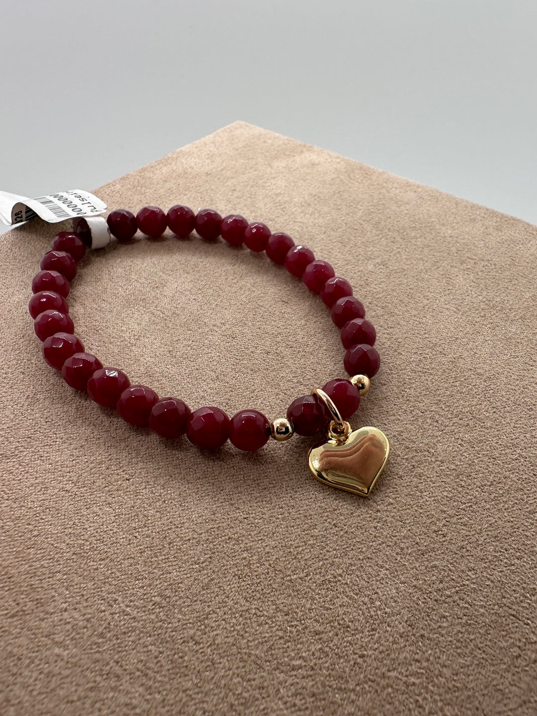 Nuria - Marsala Bead Bracelet w/ Golden Heart