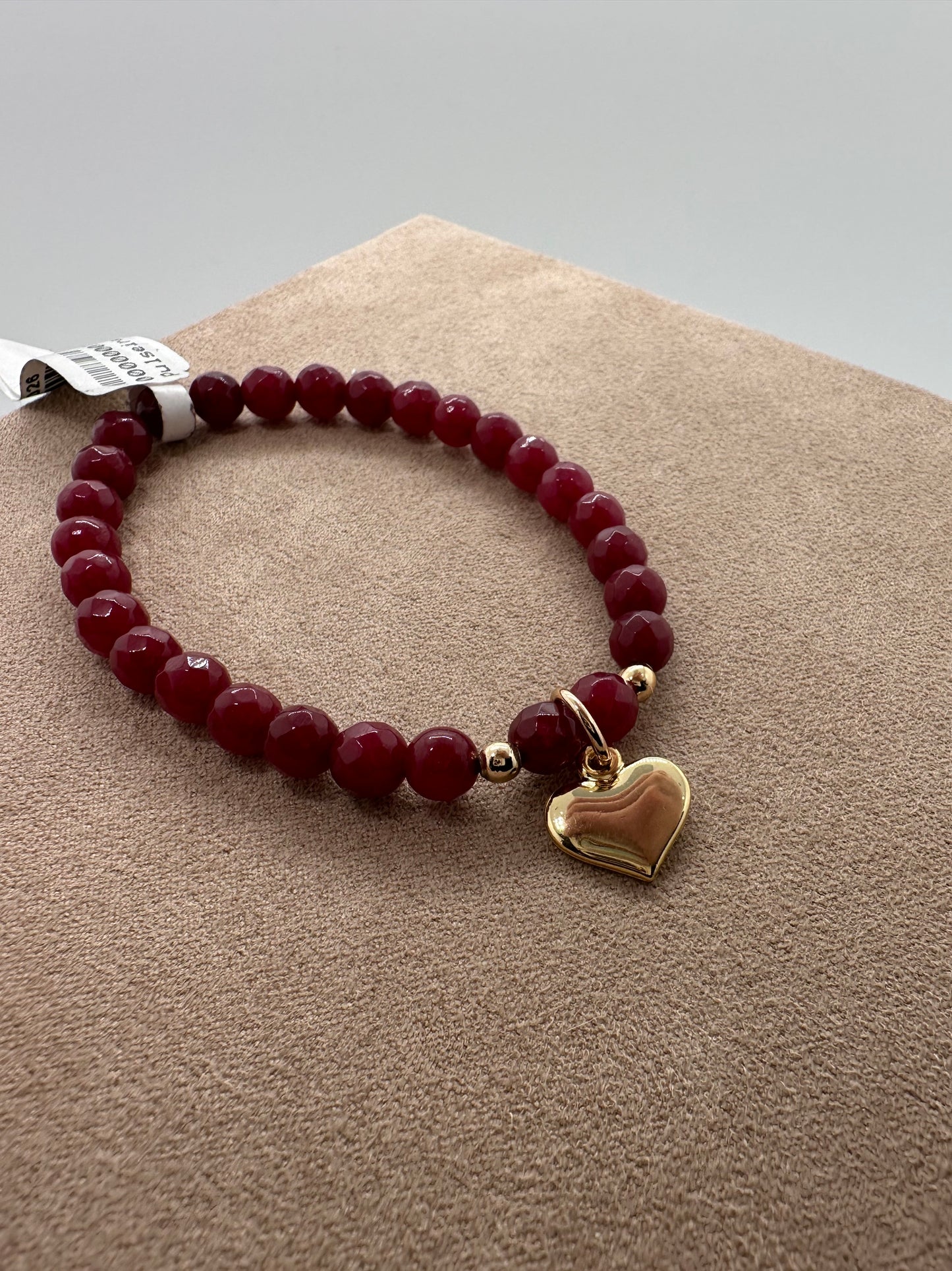 Marsala Bead Bracelet w/ Golden Heart