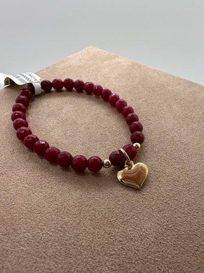 Marsala Bead Bracelet w/ Golden Heart