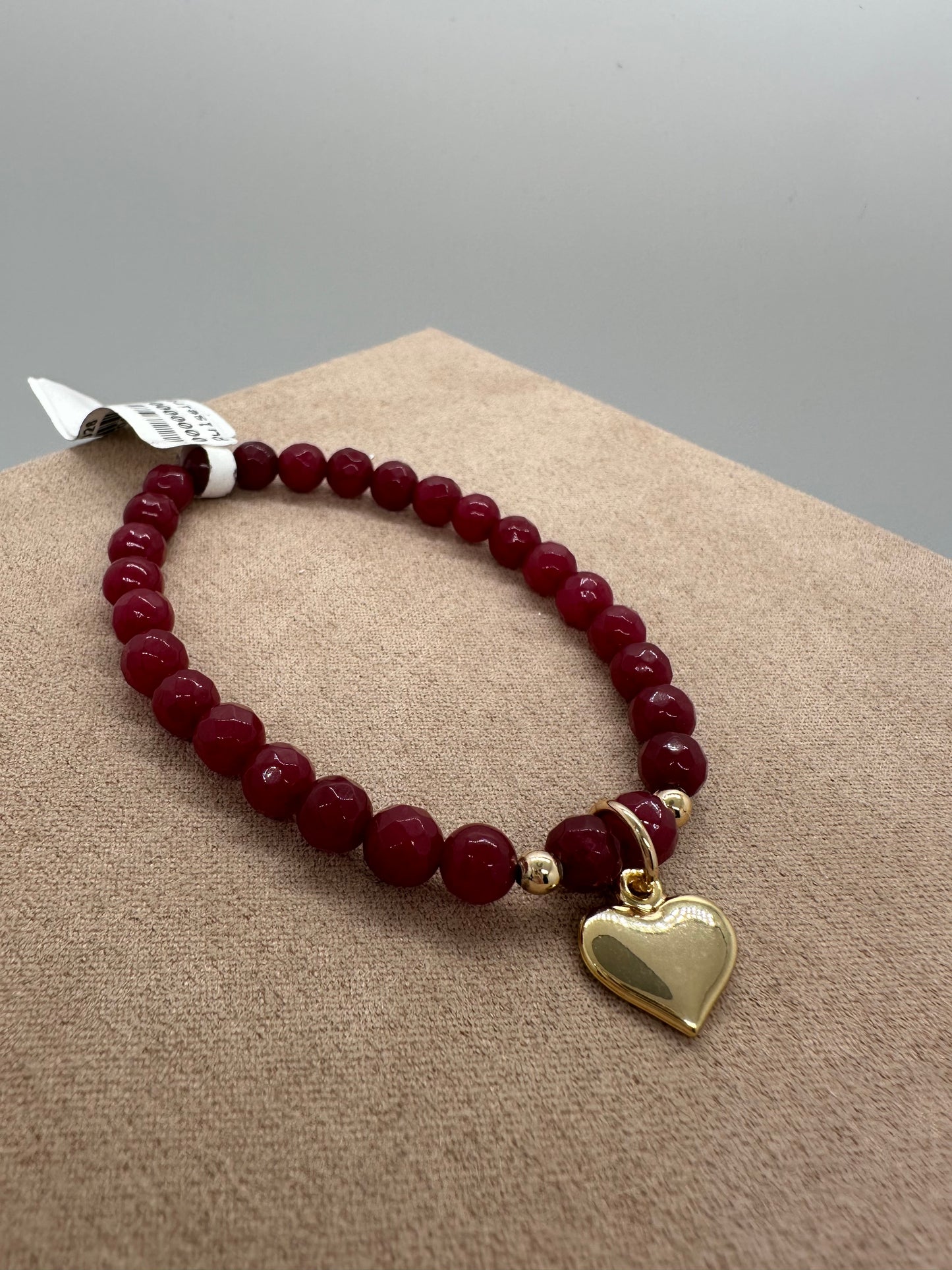 Marsala Bead Bracelet w/ Golden Heart