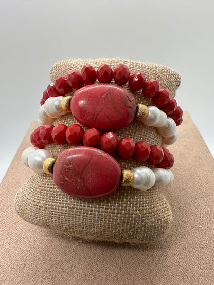 Bead Bracelet Set w/ Central Stone