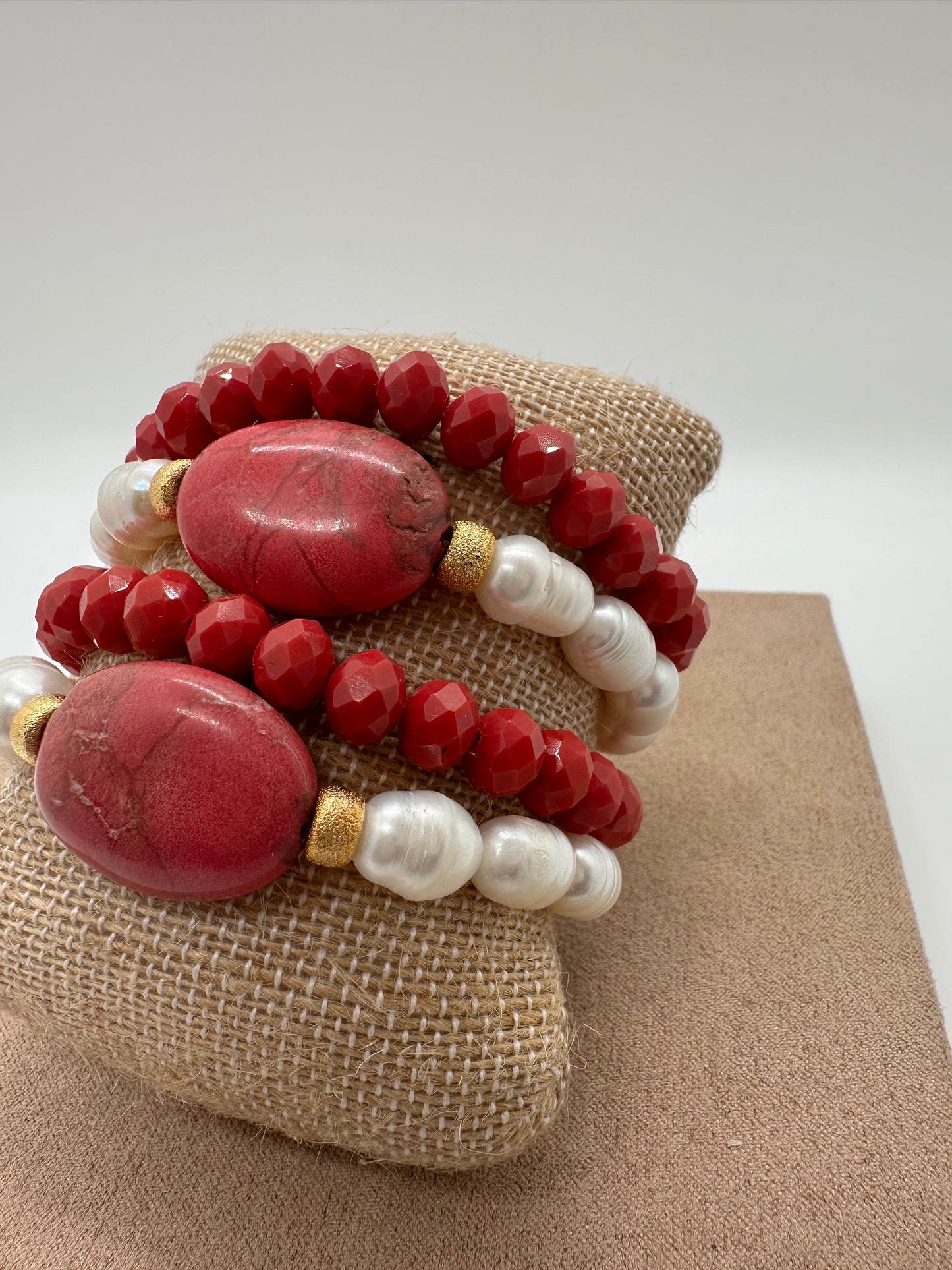 Bead Bracelet Set w/ Central Stone