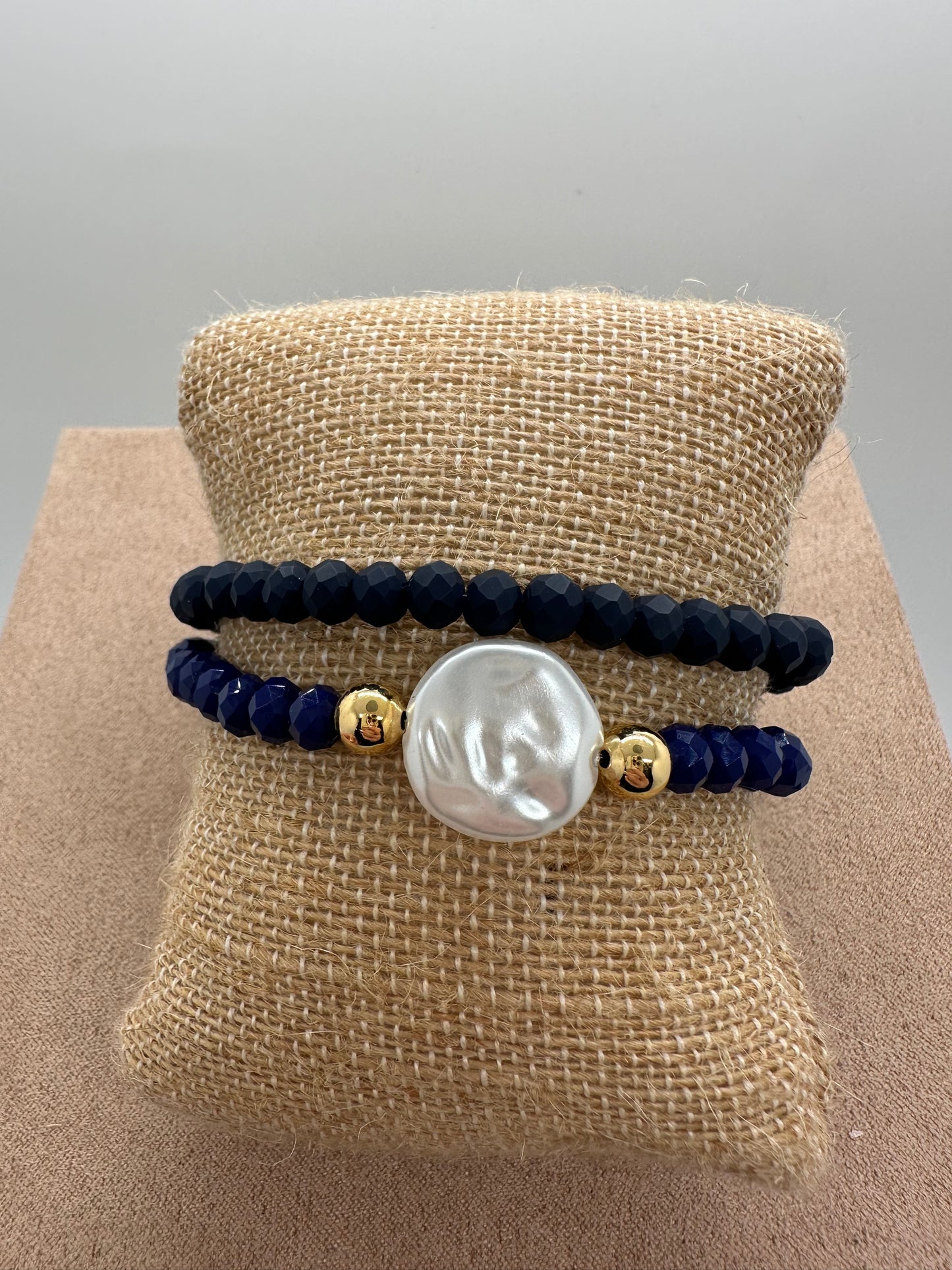 Dark Blue Bead Bracelet 2 Pieces