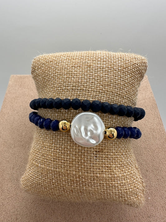 Dark Blue Bead Bracelet 2 Pieces