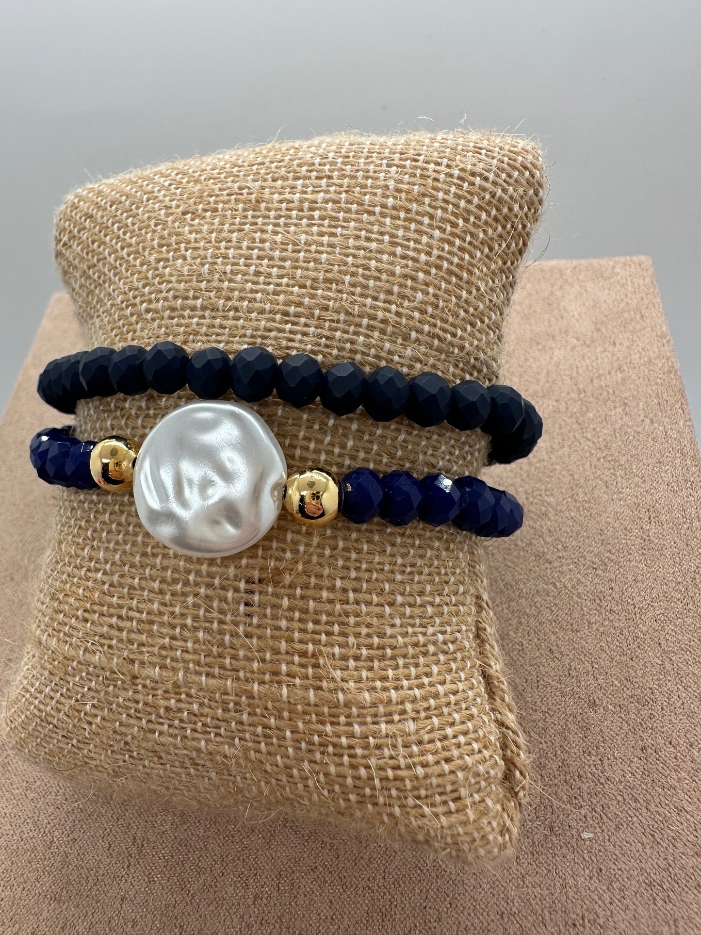 Dark Blue Bead Bracelet 2 Pieces