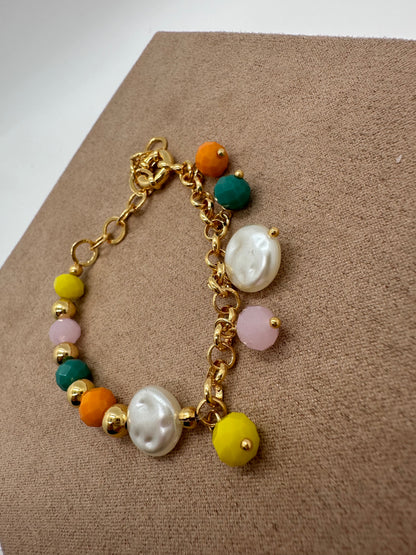 Golden Bracelet w/ Colorful Beads