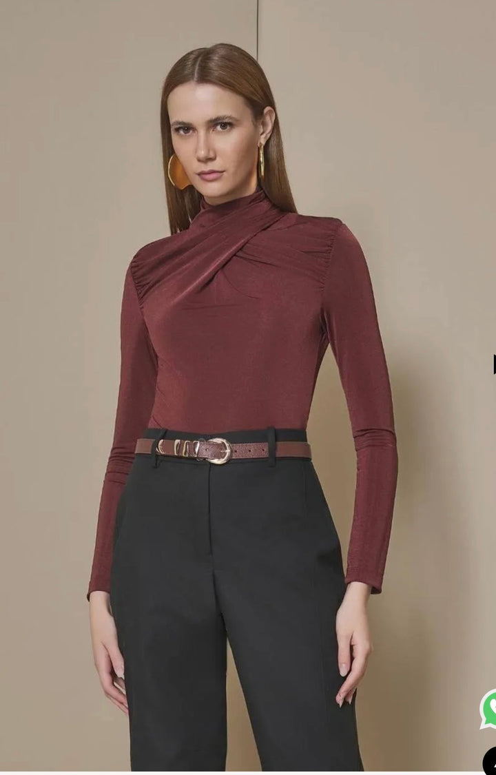 Lore - Long Sleeve Blouse Draped Neckline