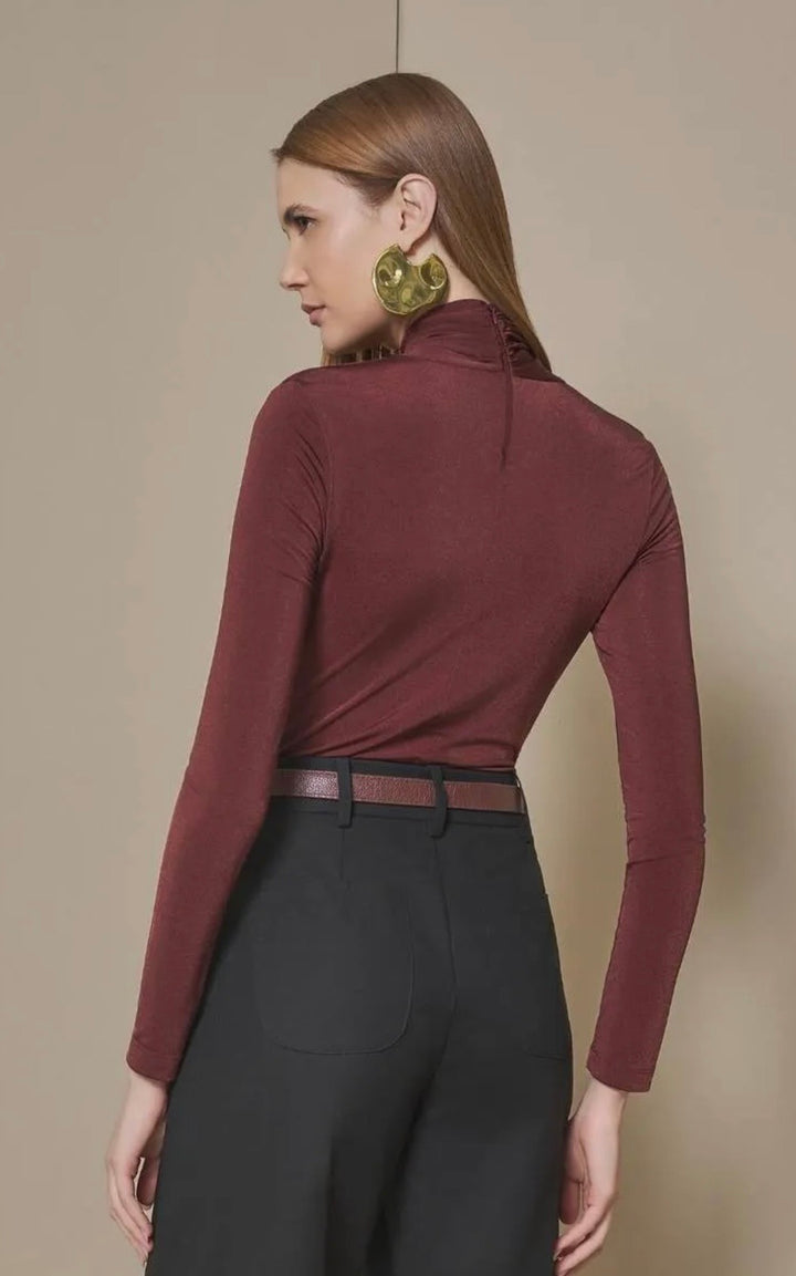 Lore - Long Sleeve Blouse Draped Neckline