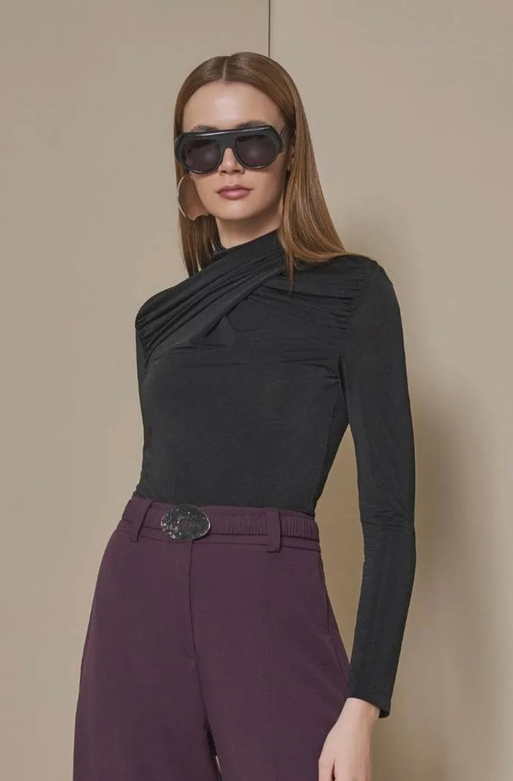 Lore - Long Sleeve Blouse Draped Neckline