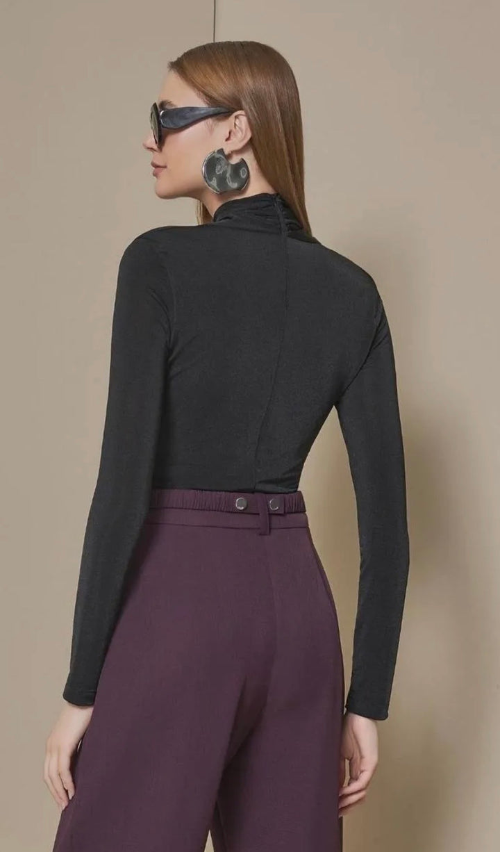 Lore - Long Sleeve Blouse Draped Neckline