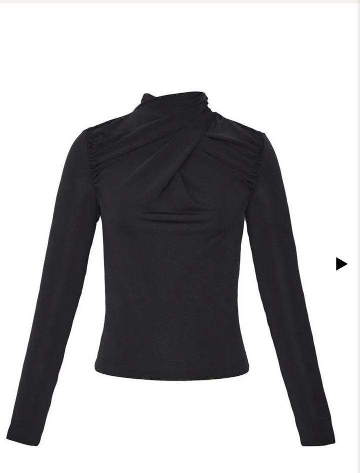 Lore - Long Sleeve Blouse Draped Neckline