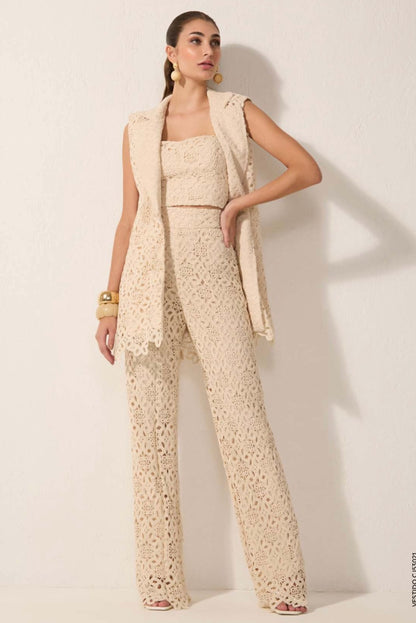 Lore - Lace Crochet Vest and Wide Leg Set