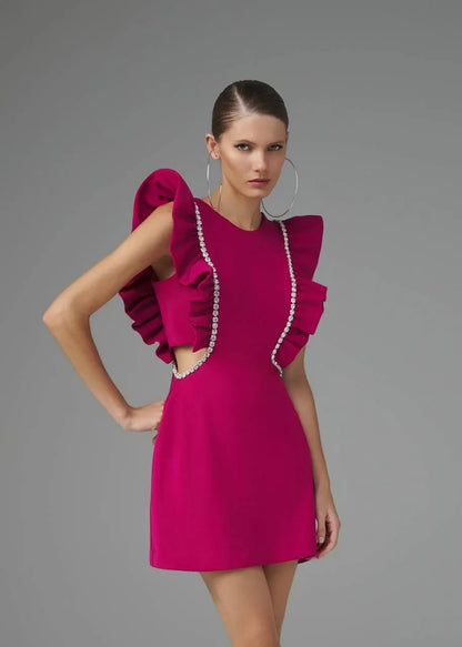 Lore - Short Ruffled Embroidered Dress