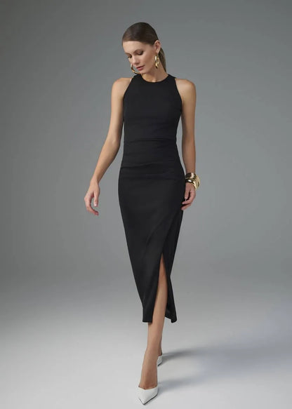Lore - High Neck Slit Sculpture Midi Dress