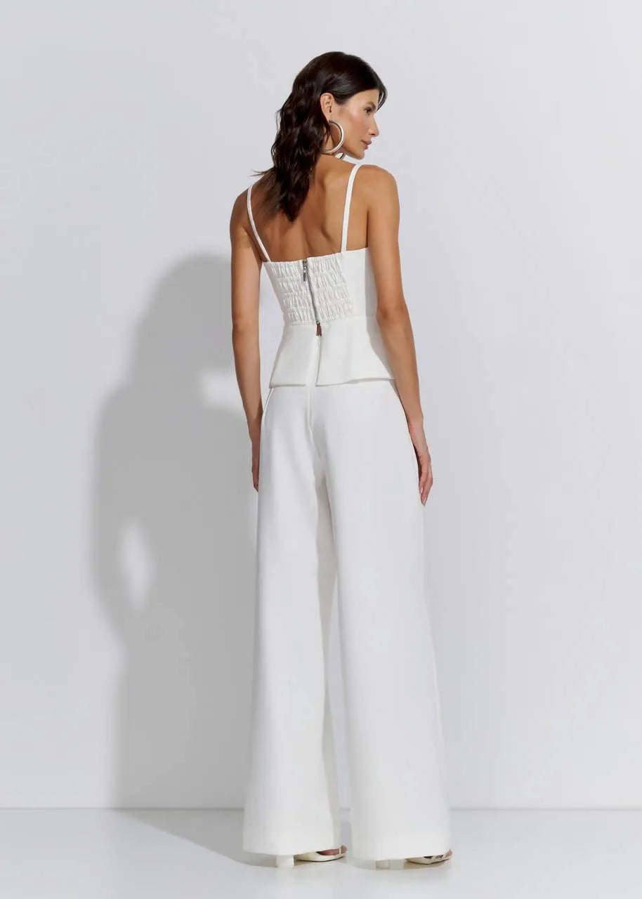 Lore - Conjunto de Blusa Peplum de Crepe com Calça Pantalona