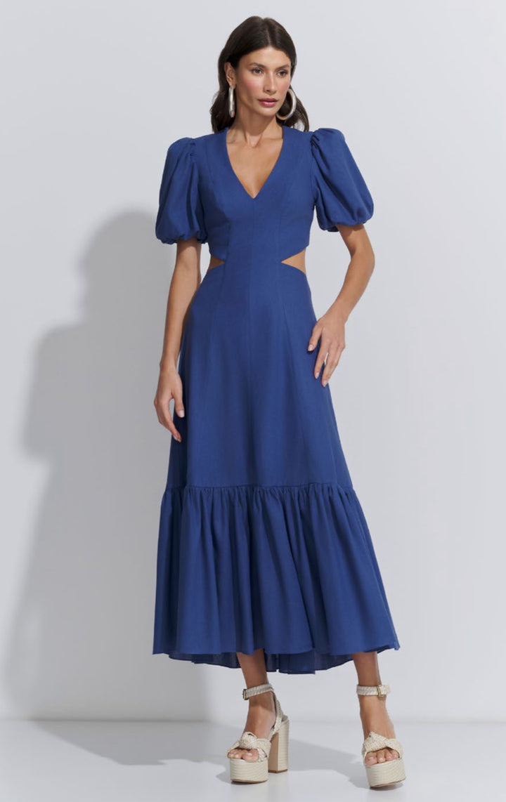 Lore - Vestido Midi Maxi Manga Bufante Linho