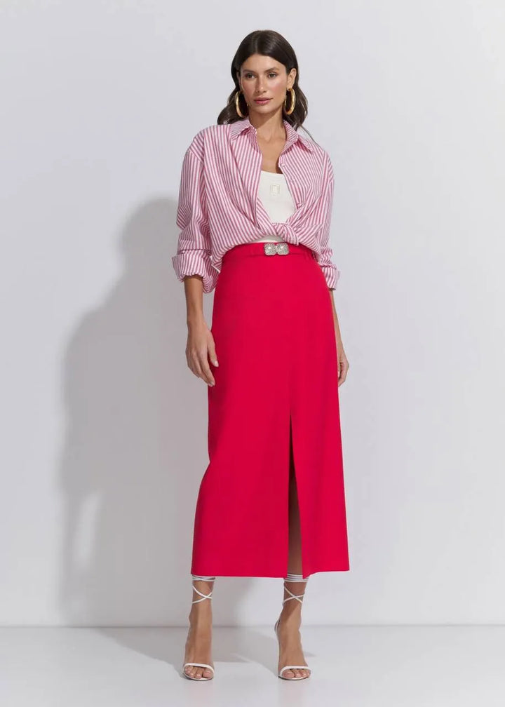 Saia Midi Slit Lore com Cinto Visco Metal
