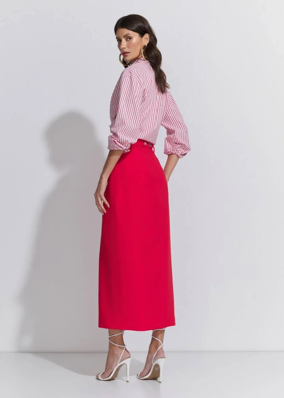 Saia Midi Slit Lore com Cinto Visco Metal