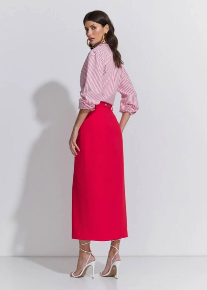 Lore - Midi Slit Skirt with Visco Metal Belt