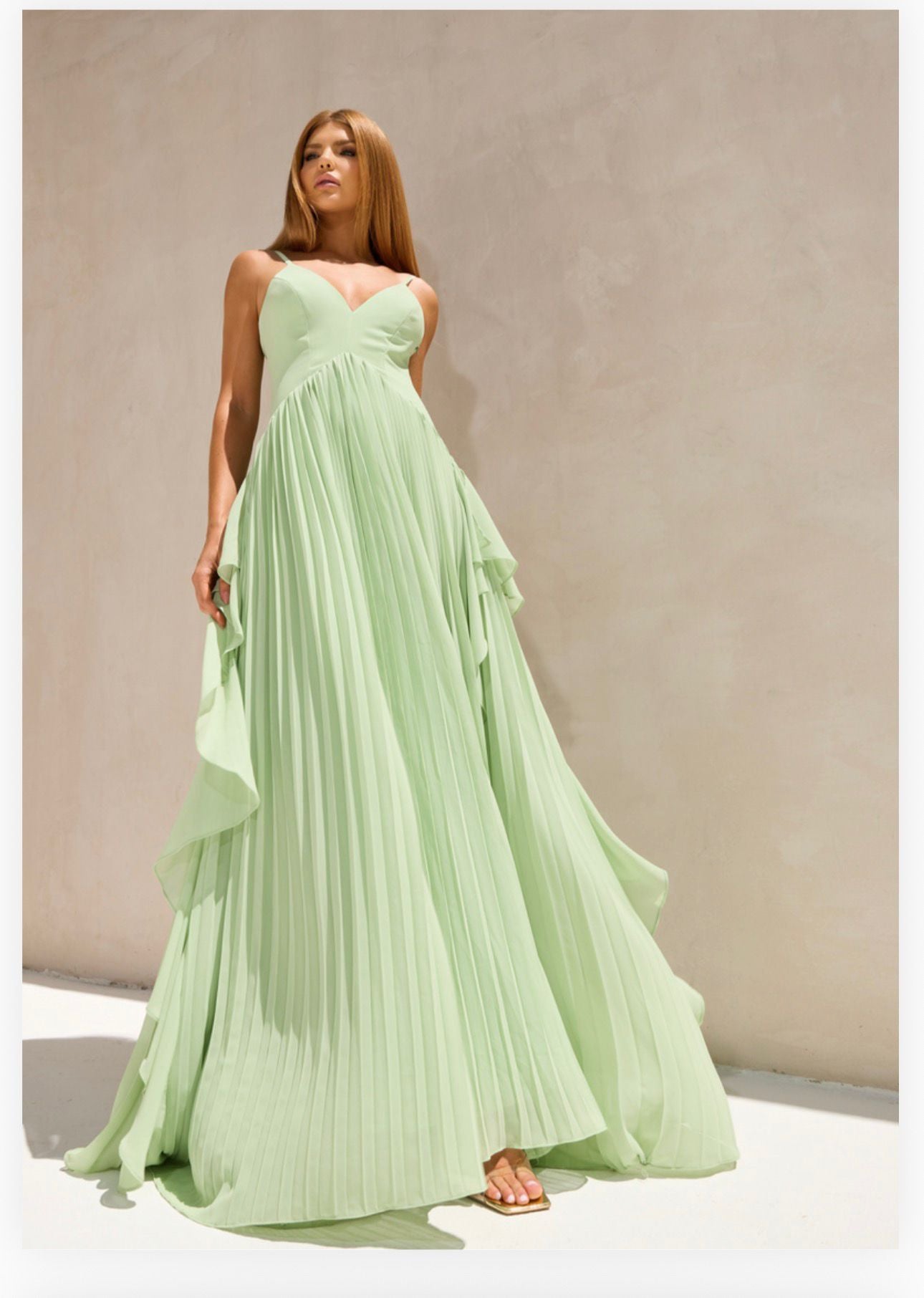 Closet Deluxe - Long Pleated Chiffon Dress