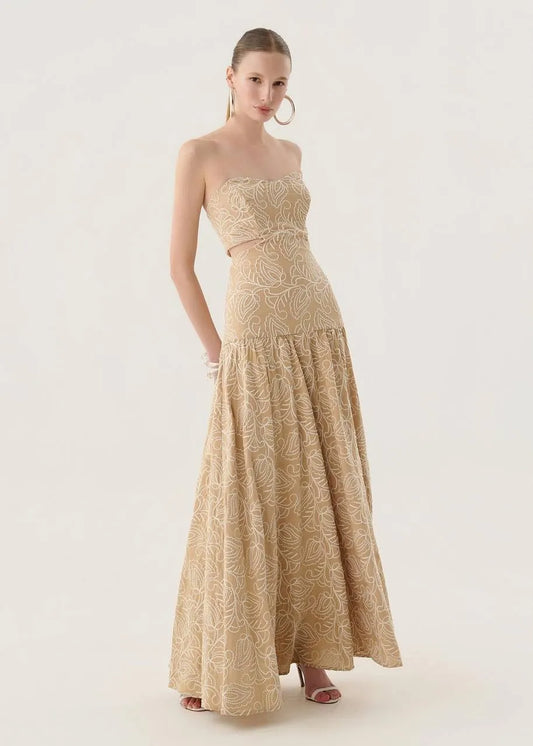 Lore -  Embroided Long dress w/ cutouts