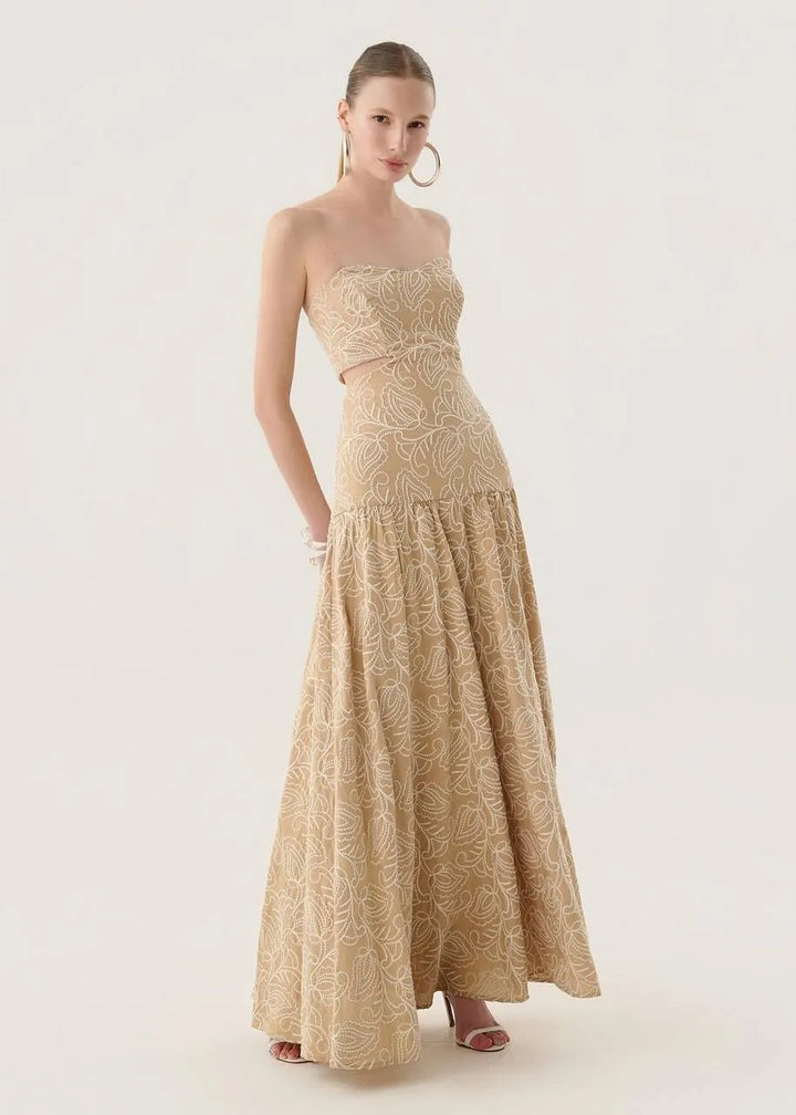 Lore -  Embroided Long dress w/ cutouts