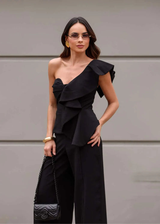 Lore - One Shoulder Blouse w/ Ruffles