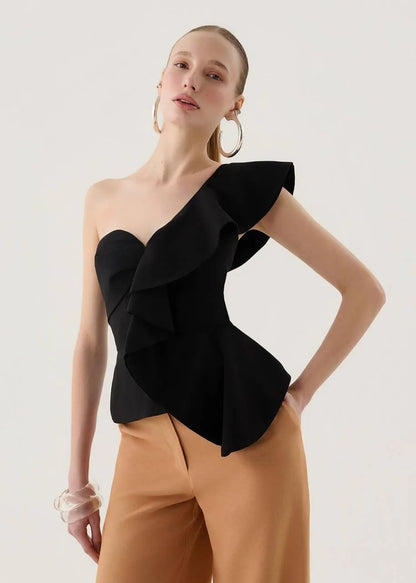 Lore - One Shoulder Blouse w/ Ruffles