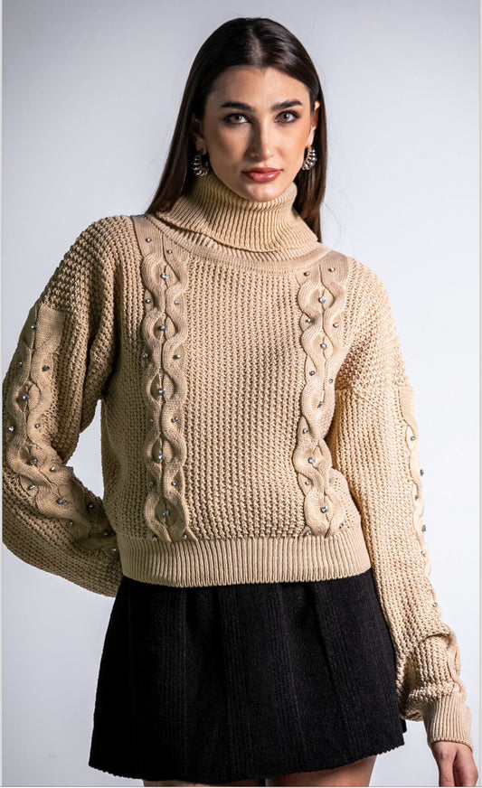 Bfly  Knit Braid Embroidered Blouse