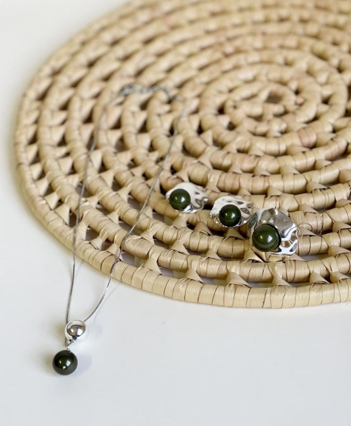 Nuria - Colorful Pearl Ring, Earring &amp; Necklace Tri-Set
