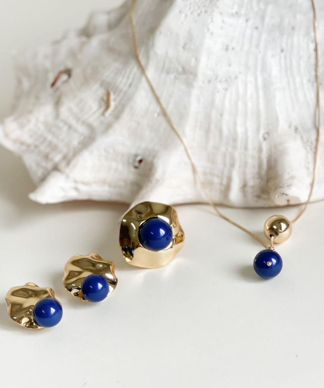 Nuria - Colorful Pearl Ring, Earring &amp; Necklace Tri-Set