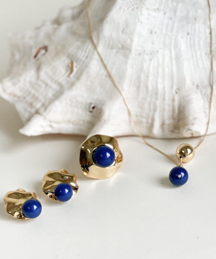 Nuria - Colorful Pearl Ring, Earring &amp; Necklace Tri-Set
