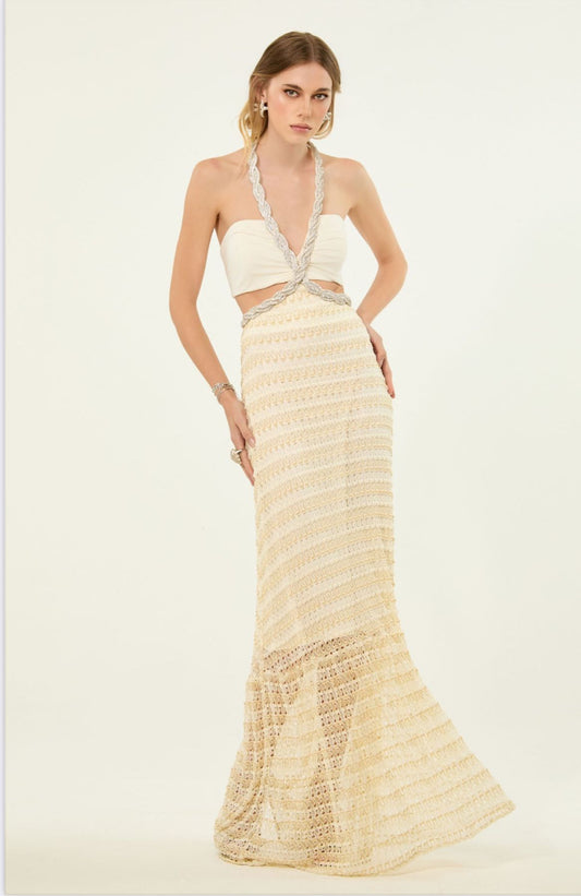 Lore - Lore - Crochet Golden Halter Long Dress