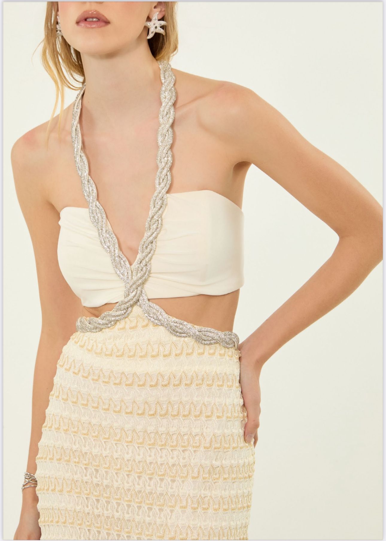 Lore - Lore - Crochet Golden Halter Long Dress