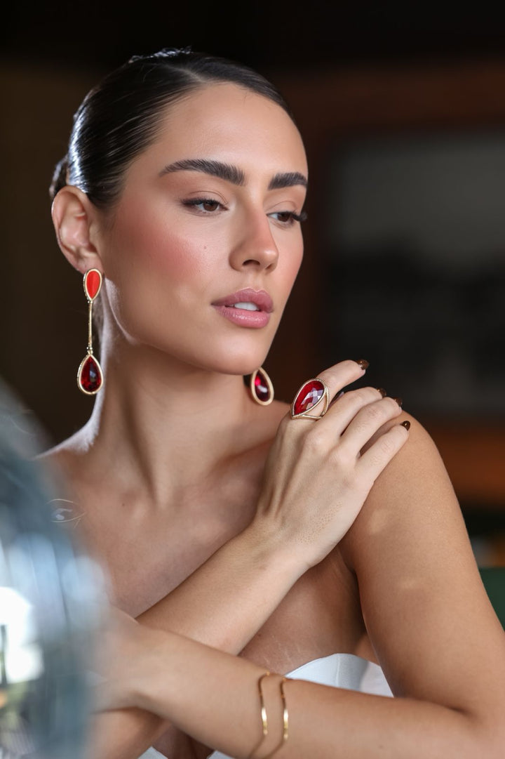 Nuria - Long Earring and  Stone Ring Set