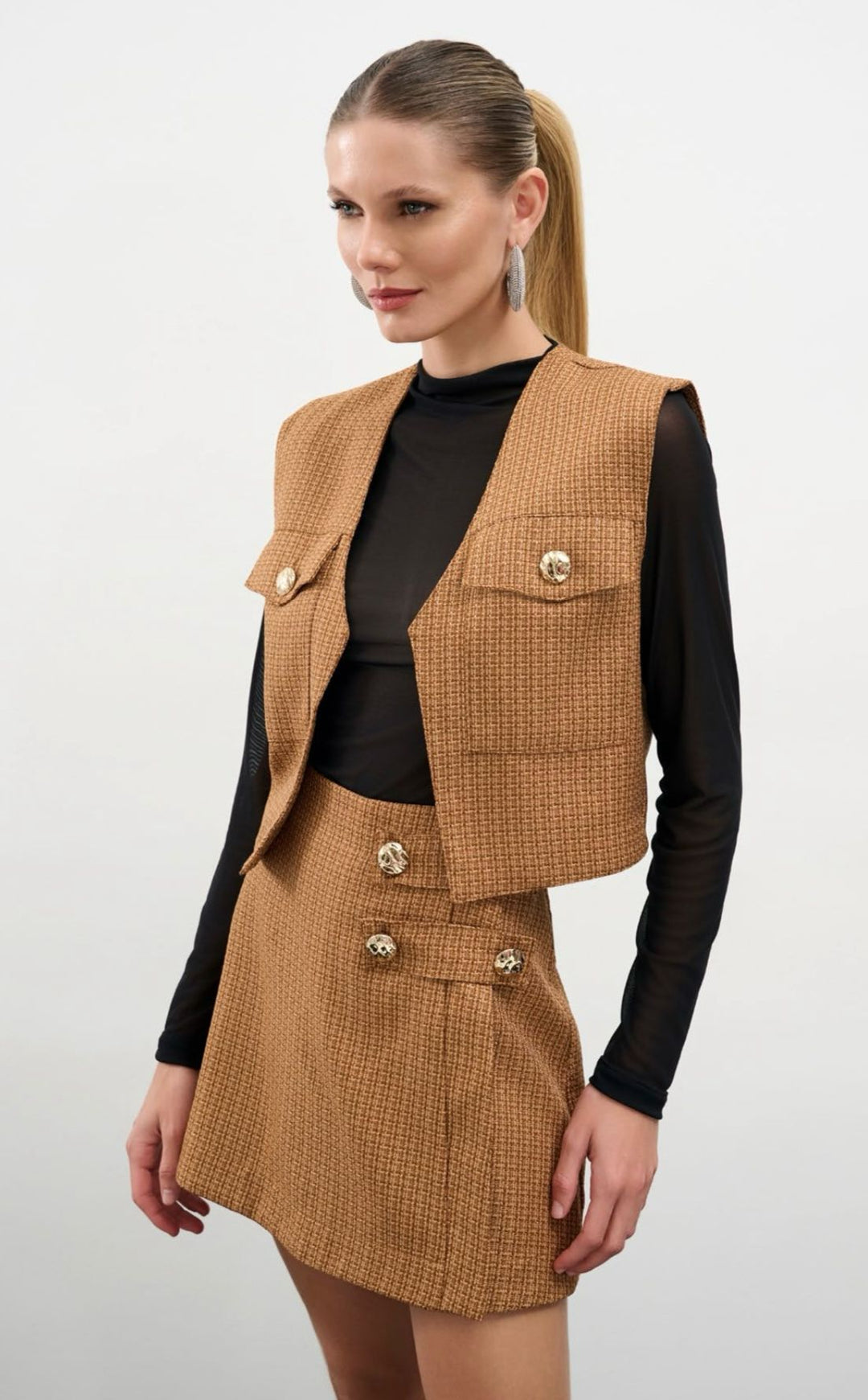 Lore - Conjunto de Saia Curta e Colete Amelie Tweed