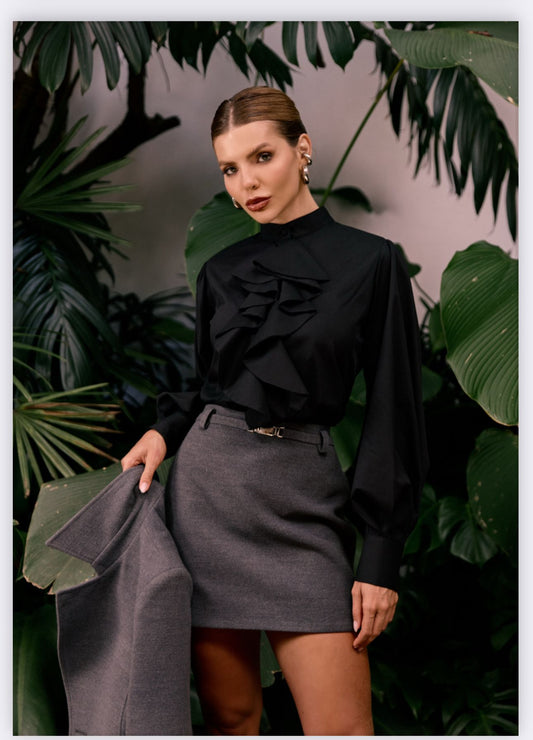 Closet Deluxe -  Ruffled Tricoline Blouse