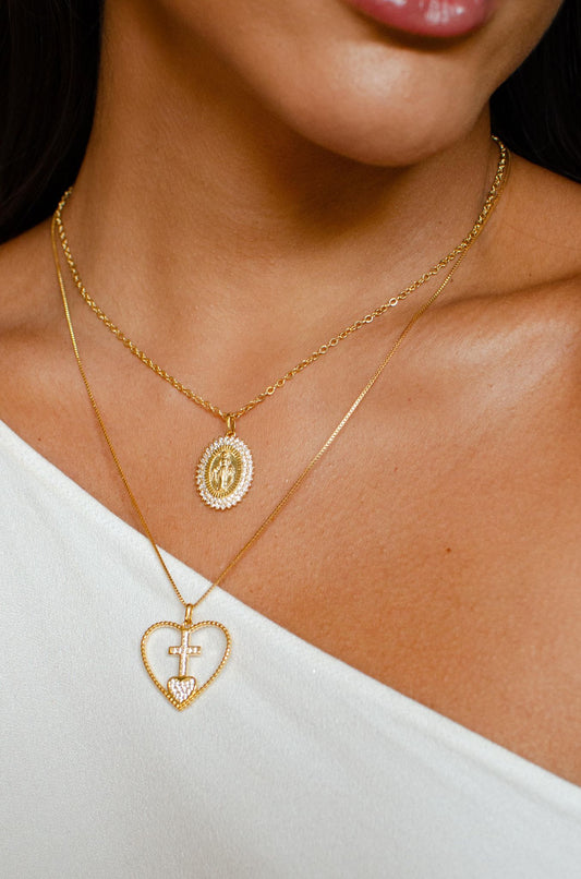 Nuria - Medal of  Nossa Senhora/ zirconia Necklace