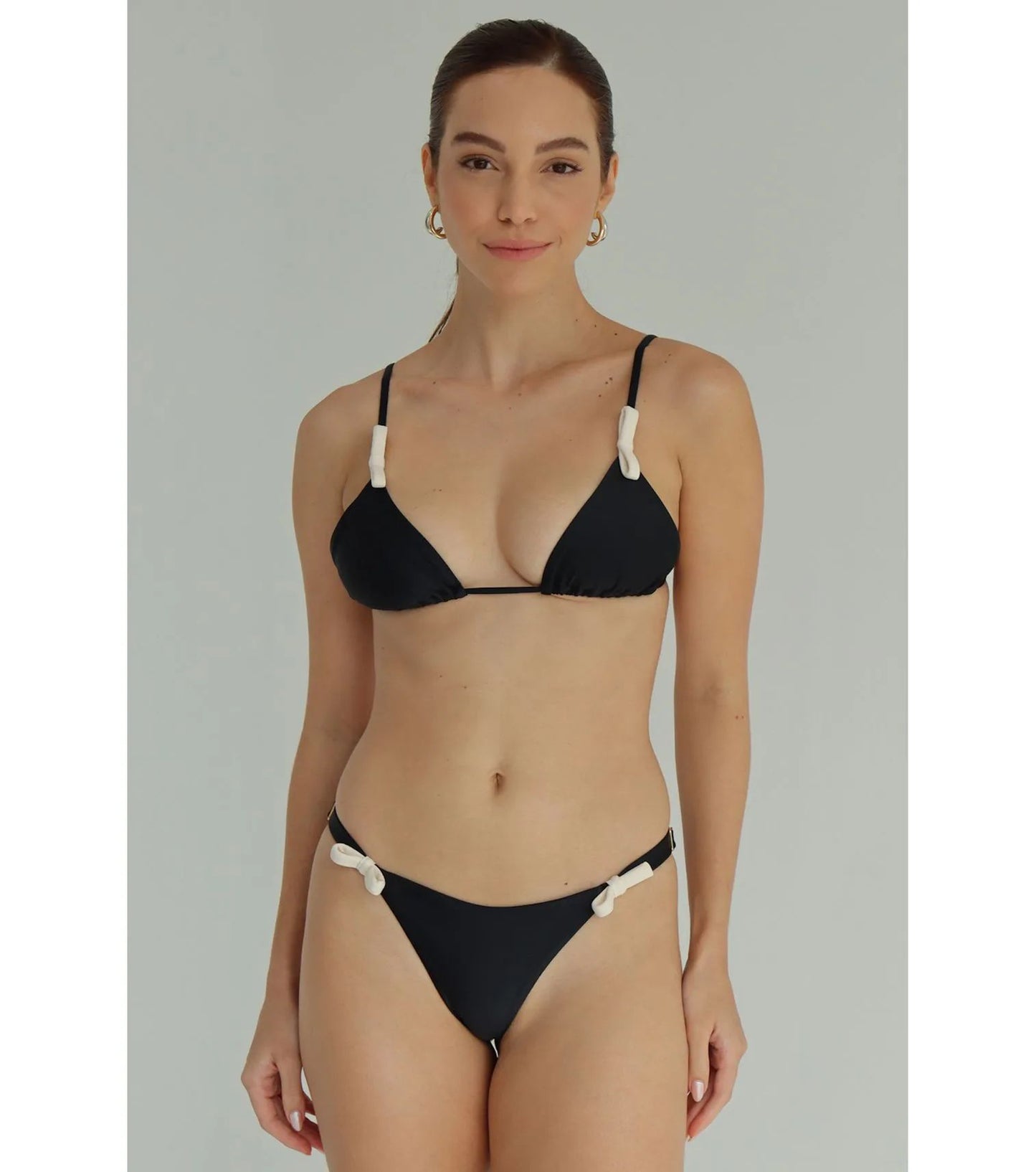 Doux - Black Bikini with Off White Bow