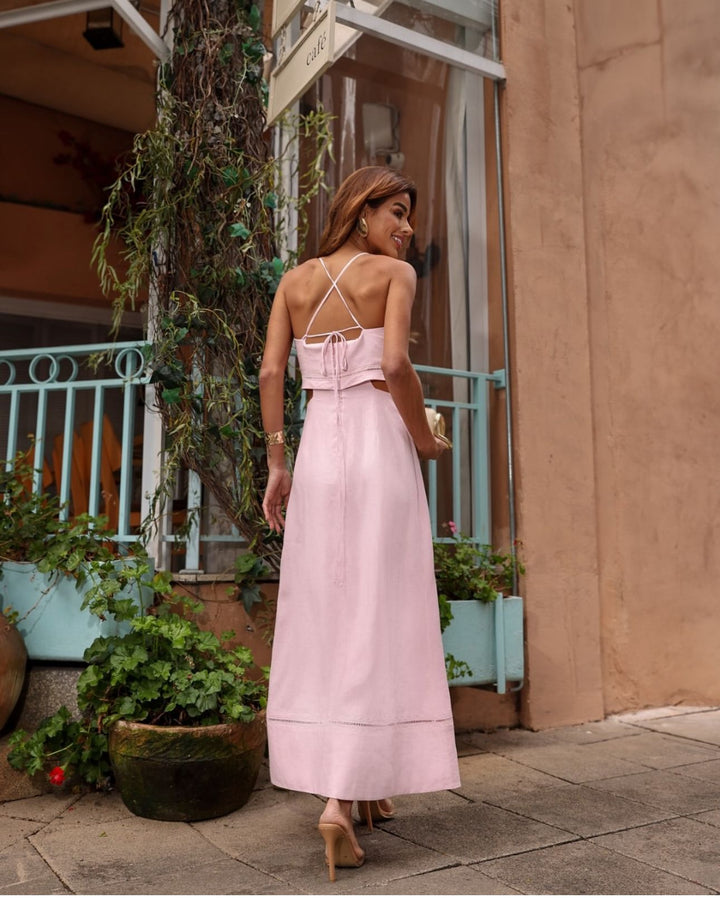 FPM Azul - Vestido Midi de Linho Natural