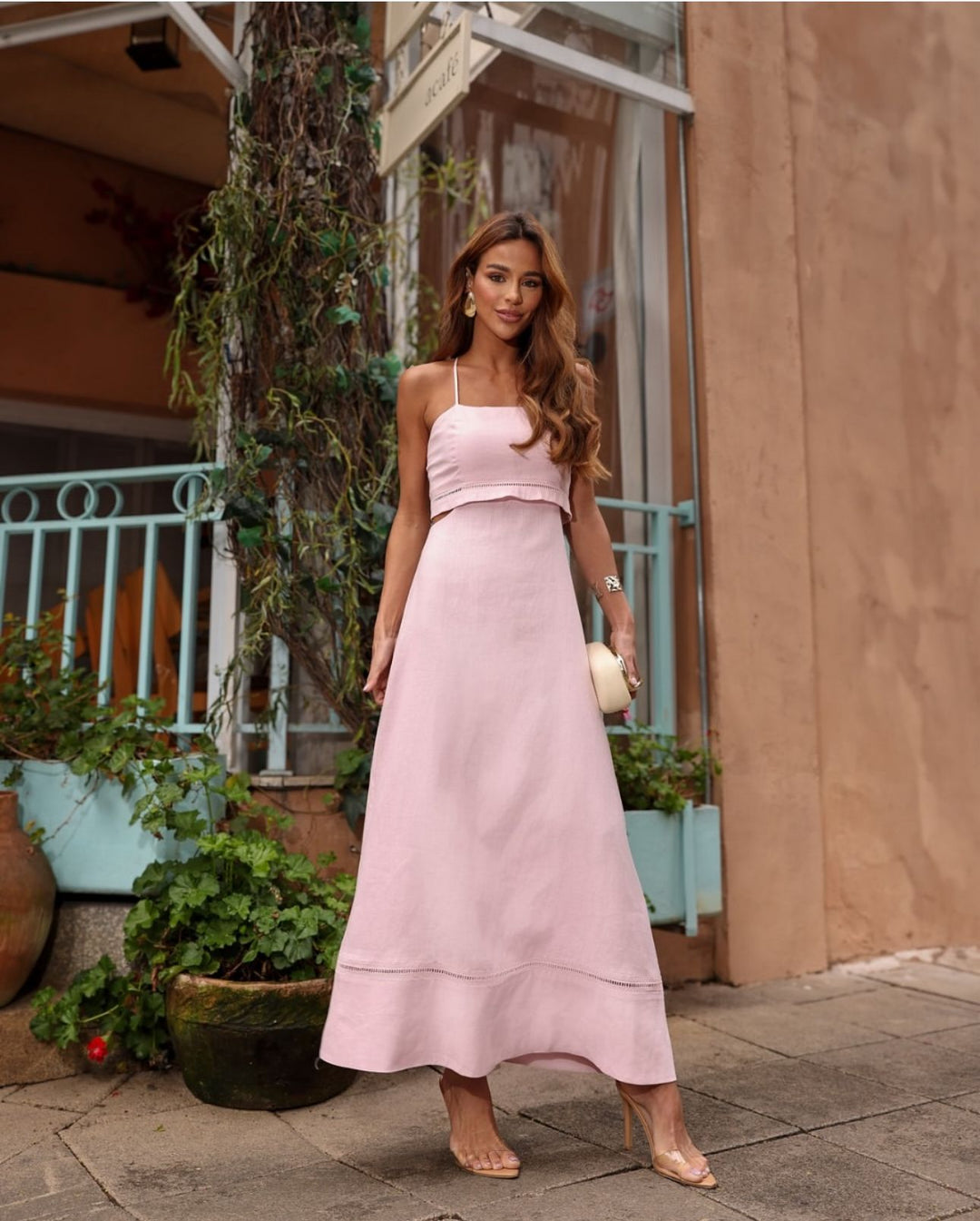 FPM Azul - Vestido Midi de Linho Natural