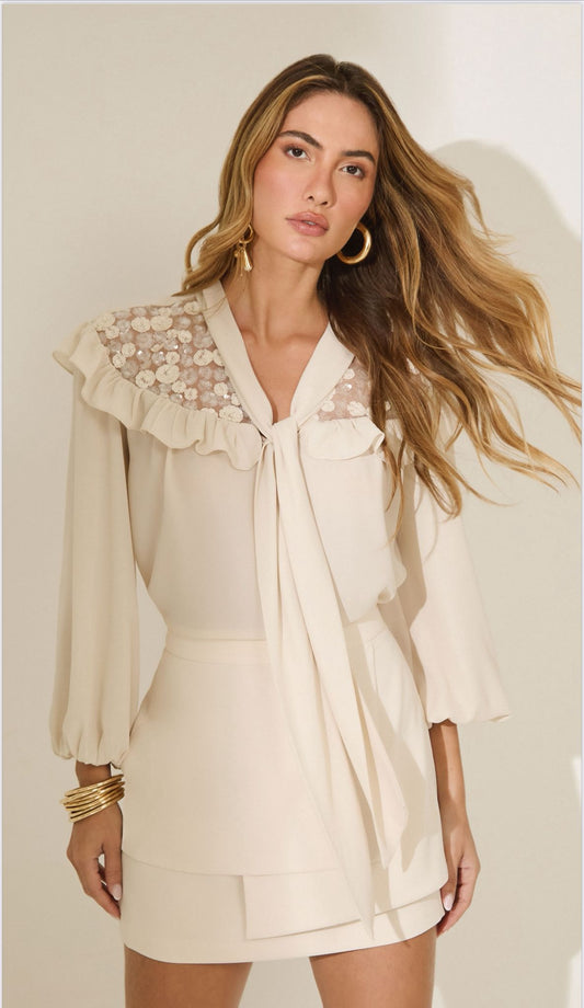 Isa Paes - Sequin Bow Collar Blouse