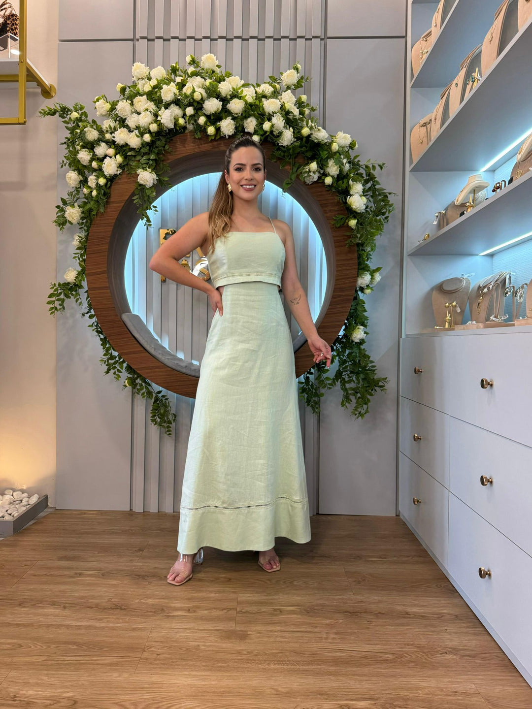 FPM Azul - Vestido Midi de Linho Natural