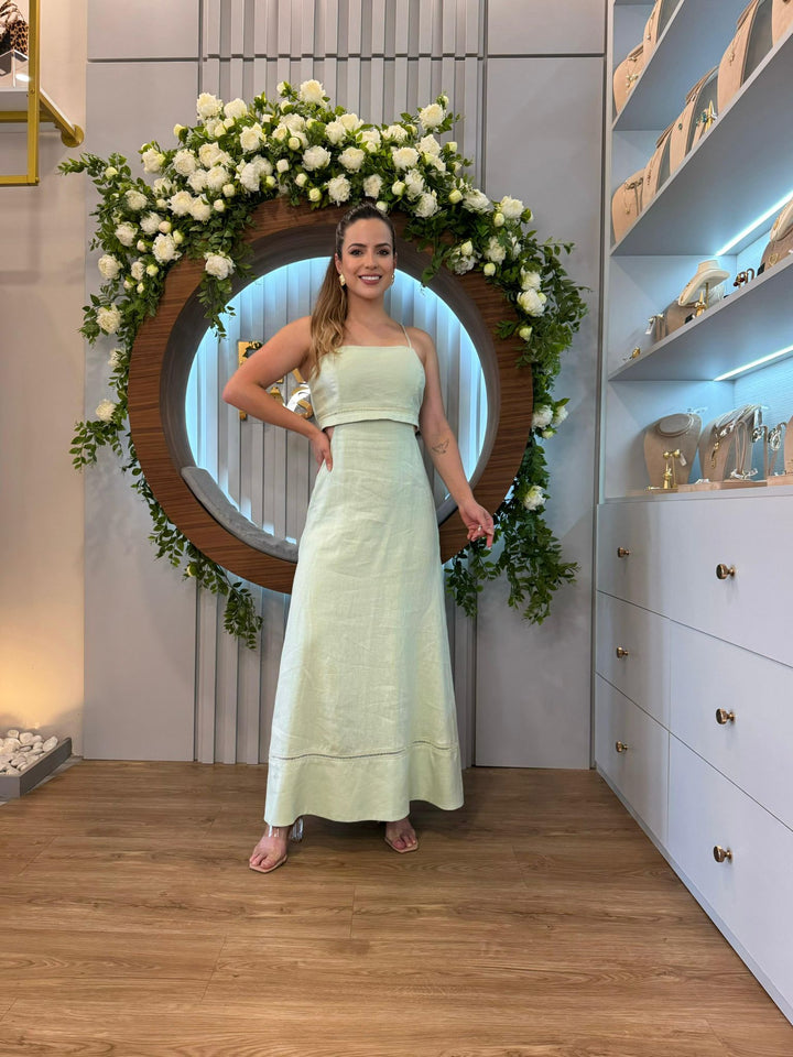 FPM Azul - Vestido Midi de Linho Natural