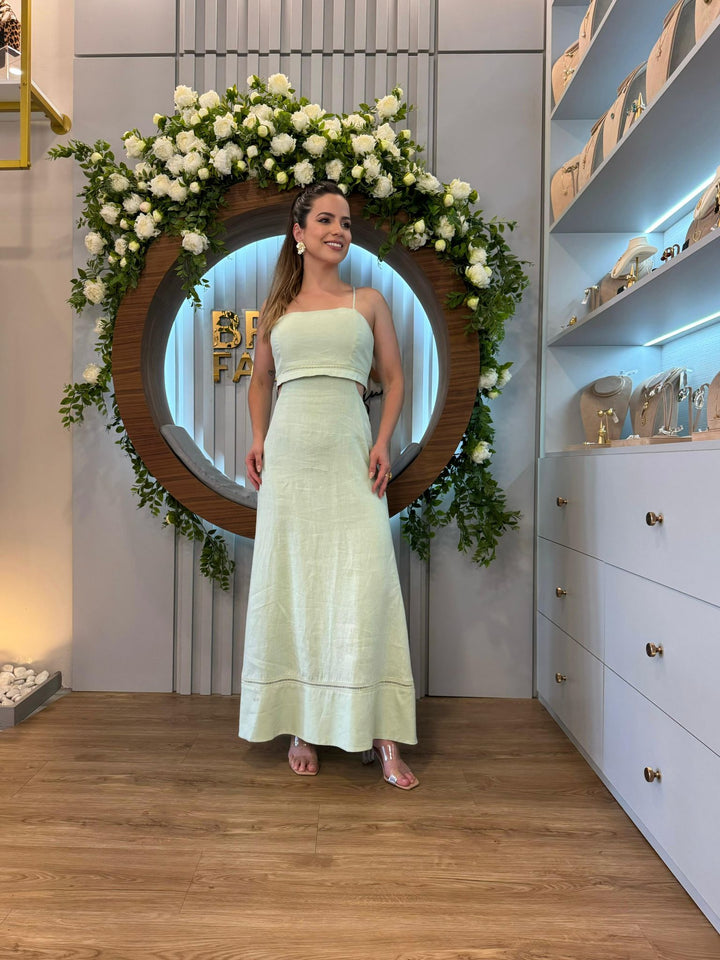 FPM Azul - Vestido Midi de Linho Natural