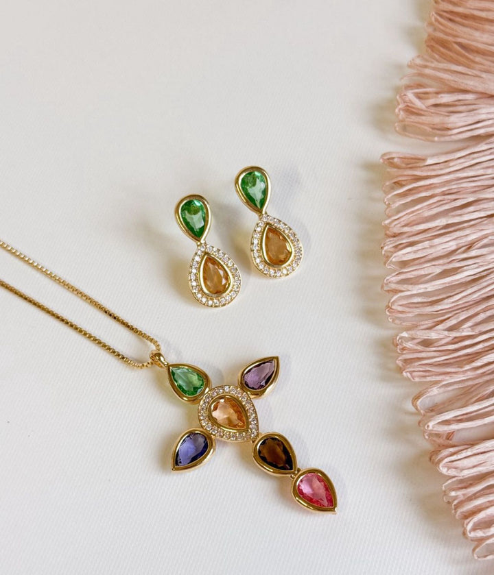 Nuria - Cross and Earring Set with Stones