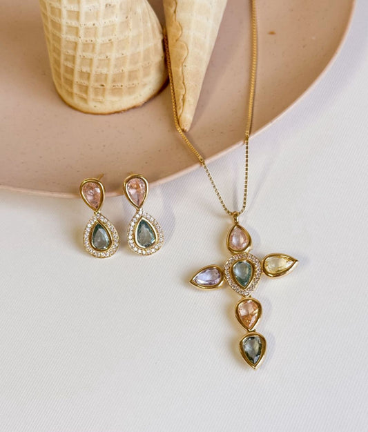 Nuria - Cross and Earring Set with Stones
