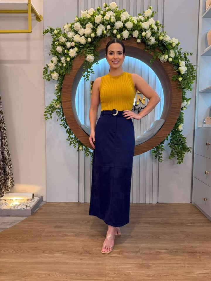 Lore - Midi Skirt with Suede Cutouts