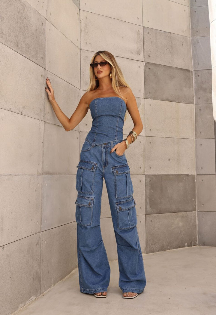 Conjunto de Blusa e Calça Cargo Alcance Jeans